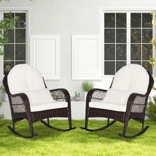 Outdoor Patio Rattan Chair Wicker Sturdy Rocking Armchair Garden Furniture Set