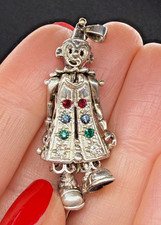 VINTAGE SILVER ARTICULATED CLOWN  PENDANT 4.2 CM LONG ZIRCON DECORATIONS