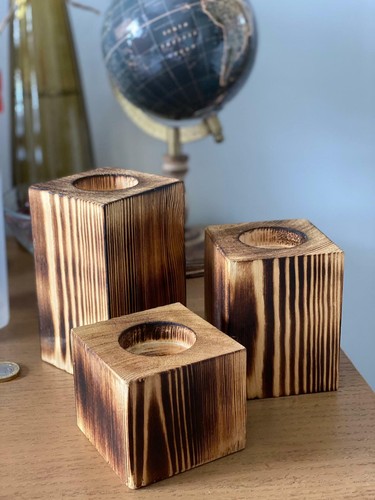 Rustic wooden square tea light - wooden,