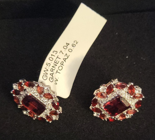 Garnet topaz cluster stud - &,