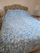 Vintage blue Floral Brush Cotton Flannel sheet retro 170cm X 250 Cm.