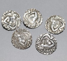 Set Of 5 Antique Art Nouveau Solid Silver Buttons, Joseph Gloster, 1901.