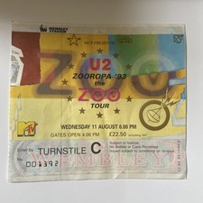 U2 concert ticket Zooropa Wembley 11 August 1993