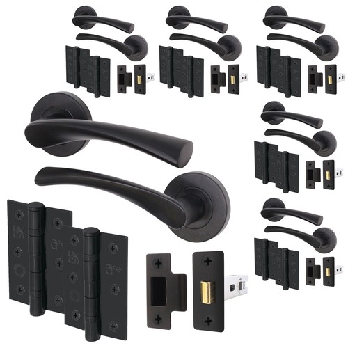 Black curved door handle latch - black,