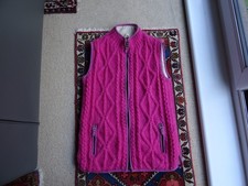 PACHAMAMA PINK PURE WOOL ARAN CABLE KNIT FLEECE LINED ZIP UP GILET VEST M UK 12