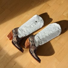 Brother Vellies Atlas Cowboy Boots Suede & Python-Effect Leather, Women’s US 10