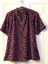 Tucker Womens Silk Sz M Blouse Popover Short Sleeve Black/Teal/Magenta Abstract