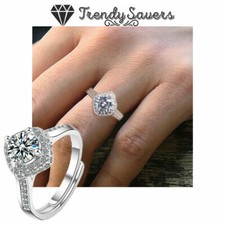 Sparkly CZ Adjustable Wedding Engagement Rings 925 Sterling Silver Filled Women