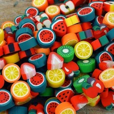 Beads , Emoji Style Fruits Citrus Beads, Light Polymer, Kids , string of 40 G30