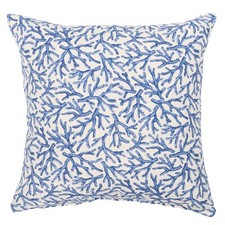 Coral Reef Cushion. Botanical and Nautical, Marine Blue & White. 17x17"