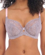 Freya Offbeat Bra Grey Pink Size 32D Underwired Plunge Balcony Lace 5452 New