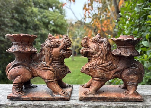 Antique pottery foo dogs - pottery, fu