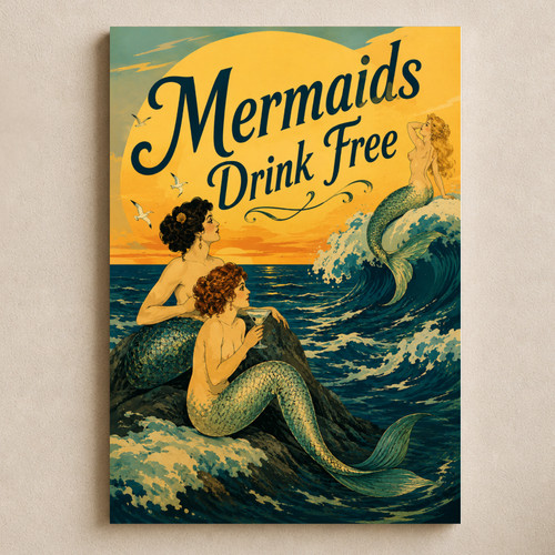 Mermaids drink free poster - mermaids,