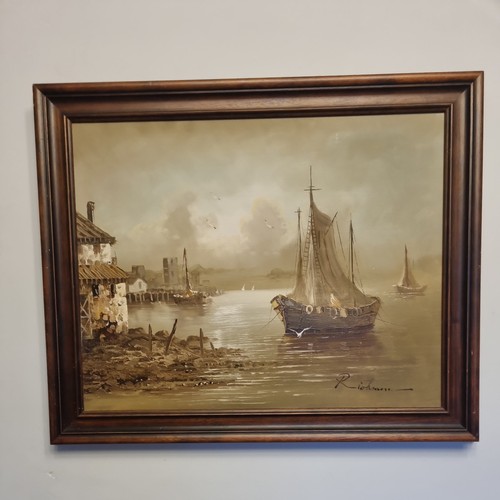 Boat scene oil painting - boat,