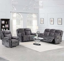 Normandy 3 & 2 Seat Sofas & Armchair Manual Reclining Suite In Silver Fabric