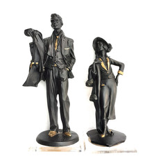 Vittorio Tessaro Figurines Lady and Gent Art Deco Style Black Gold Hand Painted