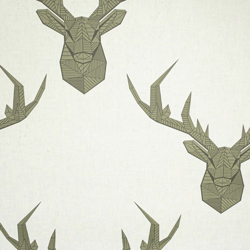 Sage green stag wallpaper - sage,