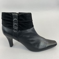 Lotus Black Leather Ankle Zip Up Pointed Bootie Retro Boho Granny Boots Size UK8