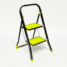 2 Step Premium Steel Step Ladder with Anti-Slip Feet, Small Folding Step Ladder