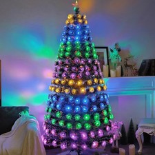 Asinse 6ft Pre-lit Fiber Optic Artificial Christmas Tree, Green and White branch