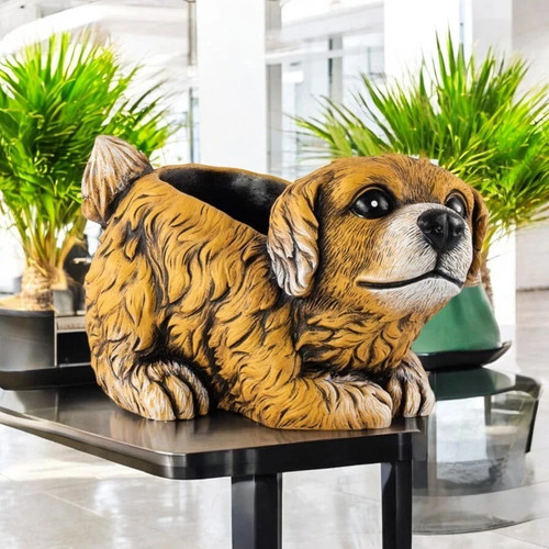 Playing dog plant pot - plant,