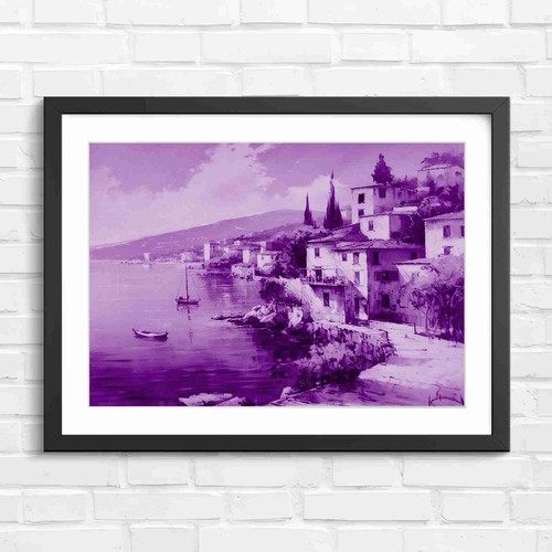 Seaside village with boats - village,