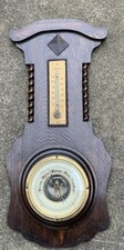 Antique Victorian Oak Barometer / Thermometer / Barley twist swirl 