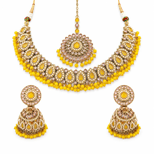 Anjali yellow kundan necklace - yellow,