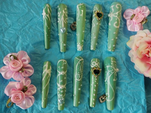 Long green decorated gyaru - decorated,