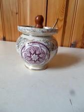 Newport Pottery Burslem Khiva pattern jam preserve pot EPNS metal lid and spoon.