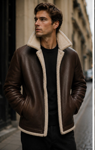 Mens brown shearling leather - shearling,