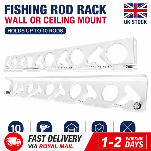 Wall mounted fishing rod rack - mounted,