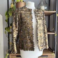 Zara Sequin Jacket M / UK 10 - 12 Gold Boucle Tweed Worn Once