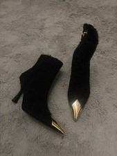 ZARA black Boucle Boots With Hold Toes Size 5 Eur 38