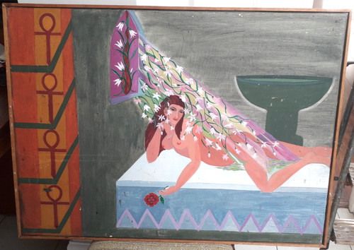 Oil portrait large vintage 60s - oil,