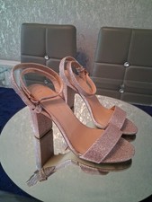 New Look Rose Gold Sparkle Glitter Block Heel Christmas Party NYE Wedding Size 4