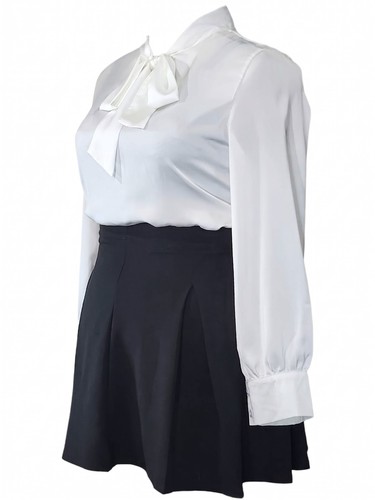 White pussybow tie neck - pussybow,