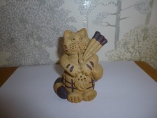 Methil Moggie Stoneware Cat Ornament  Wearing A Kilt Playing Bagpipes VGC