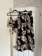 Women's Leaf Print Tie Back Wrap Crop Cami Top & Split Thigh Skirt Set Large New