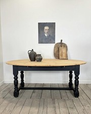 Vintage Antique Pine Ebonised Painted Drop Leaf Oval Kitchen Dining Table 