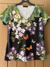 BNWOT Butler & Wilson Large V Neck T Shirt Floral/Butterflies/Birds Multi Colour