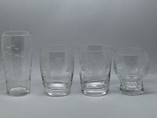 4 Vintage Glasses Tumblers Etched (P-4224 709)