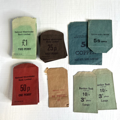 Vintage paper bank coin bags - vintage,