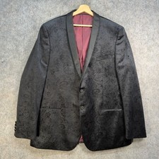 TU Man Velvet Blazer Jacket Mens 50L Black Paisley Detail Tuxedo Dinner Slim Fit