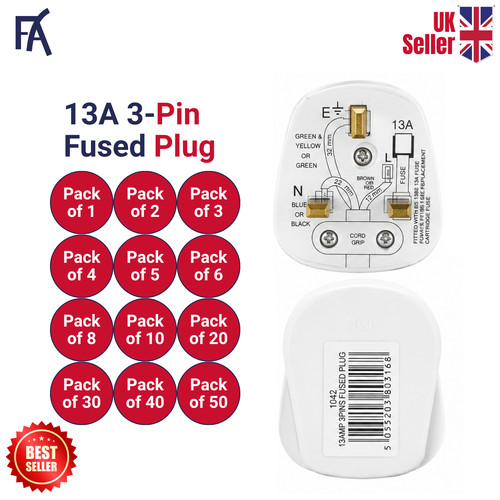 White mains plug 13a pin - uk,