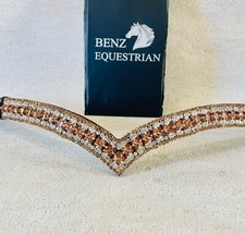 CHAMPAGNE GOLD SILVER CRYSTAL V SHAPE BROWBAND HONEY TOPAZ BLACK & BROWN LEATHER