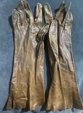 Vintage Soft Brown Thin Leather 15" Women Long Gloves