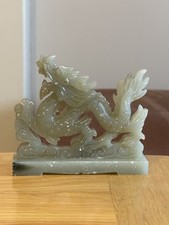 Carved Natural Green Jade Chinese Dragon Pearl Art Sculpture Figure Handmade 