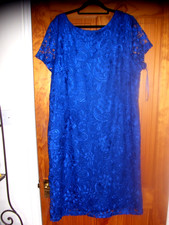 JOANNA HOPE SHORT SLEEVE ROUND NECK V BACK COBALT BLUE LACE LINED DRESS SIZE 24