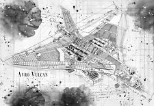 Line Tech Drawing Avro Vulcan  Mock Retro Art Airplane Plane Poster Print